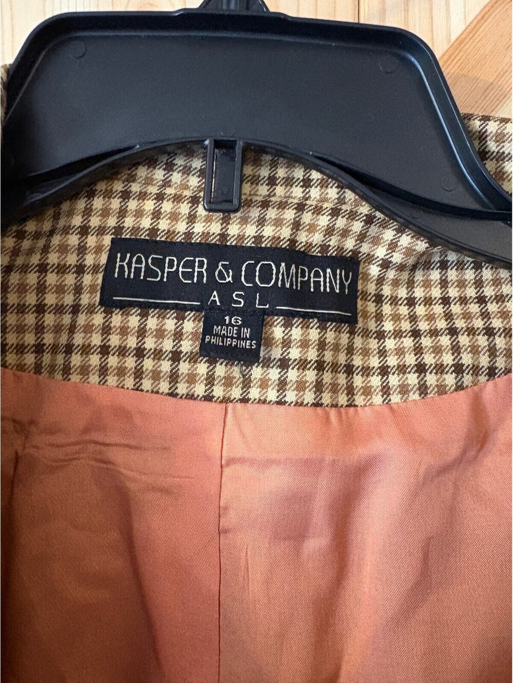 Kasper & Company ASL Women's Size 16 Brown Checkered Blazer Wool Blend - Picture 2 of 9